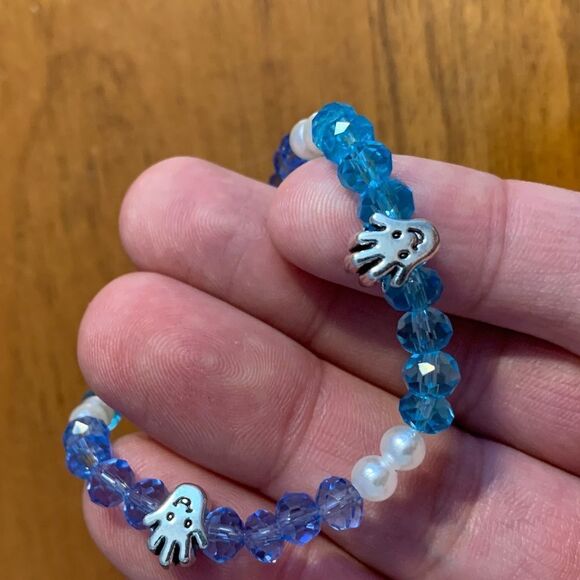 Handmade blue beaded stretch bracelet happy hands - Picture 3 of 3